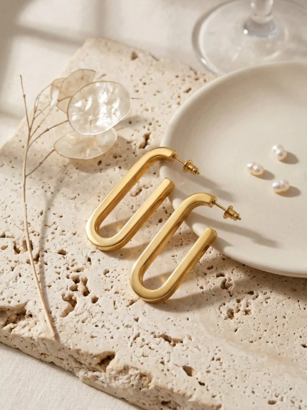 U-Shape Geometric Hoop 18K Gold Plated Stainless Steel Earrings Minimalist